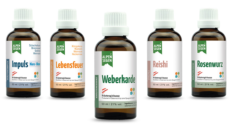 ALPENSEGEN® Produktflaschen nebeneinander stehend
